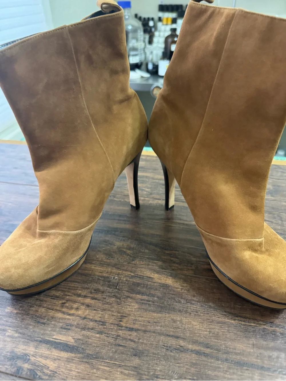 type z tan suede heeled boots vero curio real leather sole size 9.5 woman’s